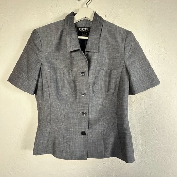 Escada Margaretha Ley Womens Gray Wool-Blend Short Sleeve Blazer Jacket Size 36 - Picture 1 of 8